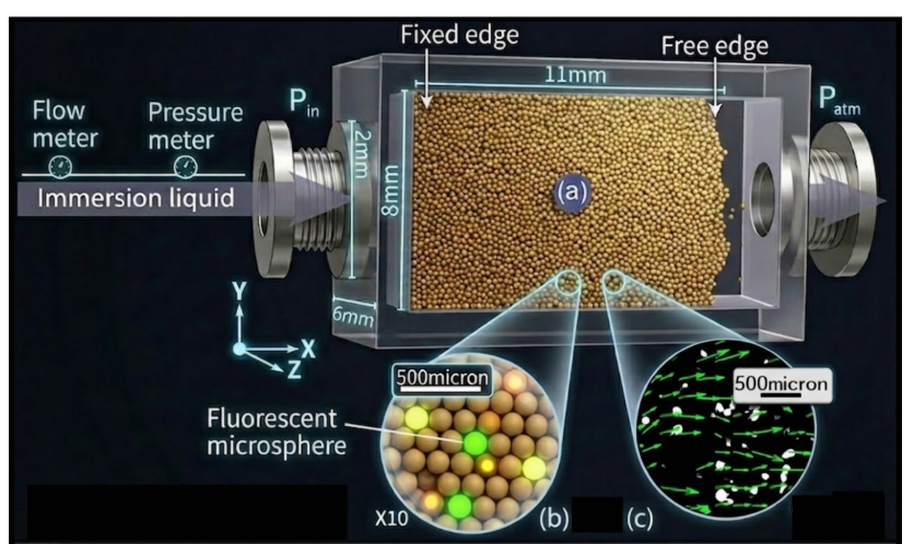 Flow cell with fluorescent tracer beads